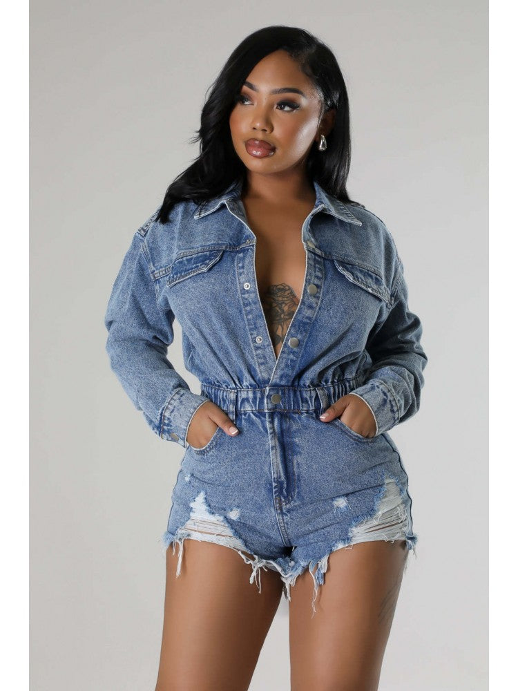 Distress Denim Romper