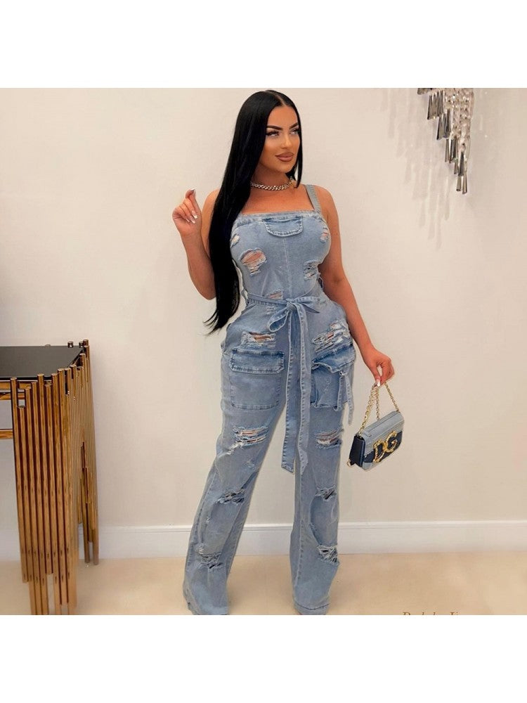 Distress Denim Jumpsuit