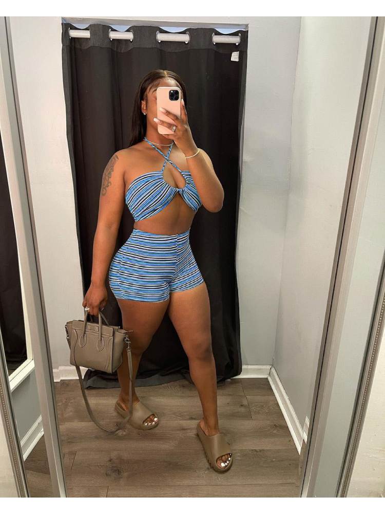 Striped Halter Short Set