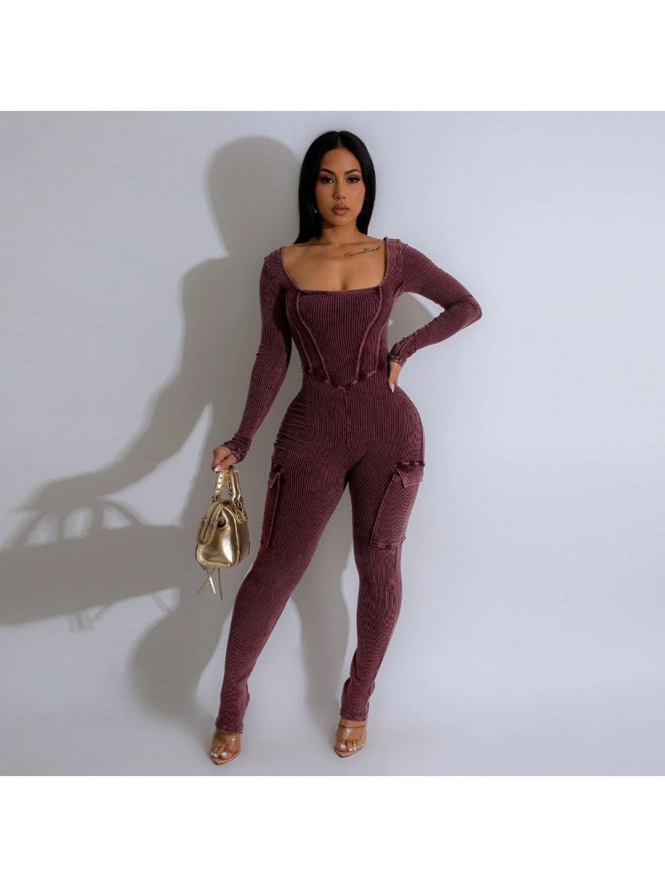 Solid Color High Rise Jumpsuit