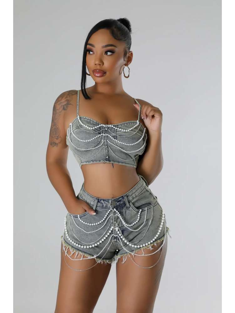 Denim Chain Short Set