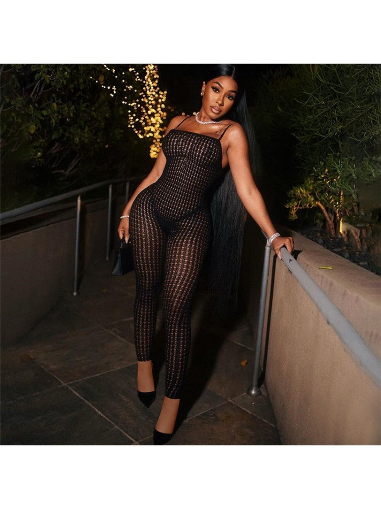 See Through Grid Jumpsuit