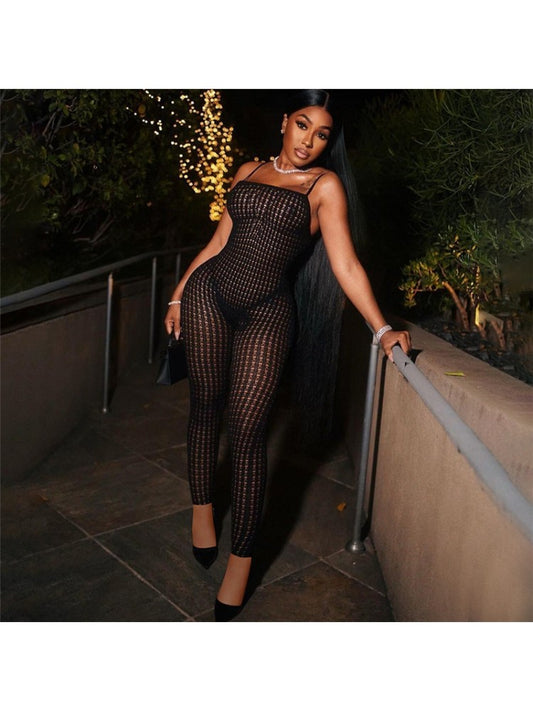 See Through Grid Jumpsuit