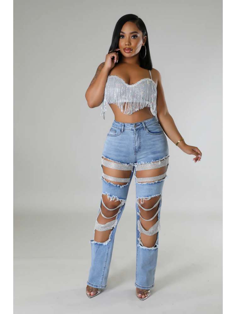 Rhinestone Denim Jeans