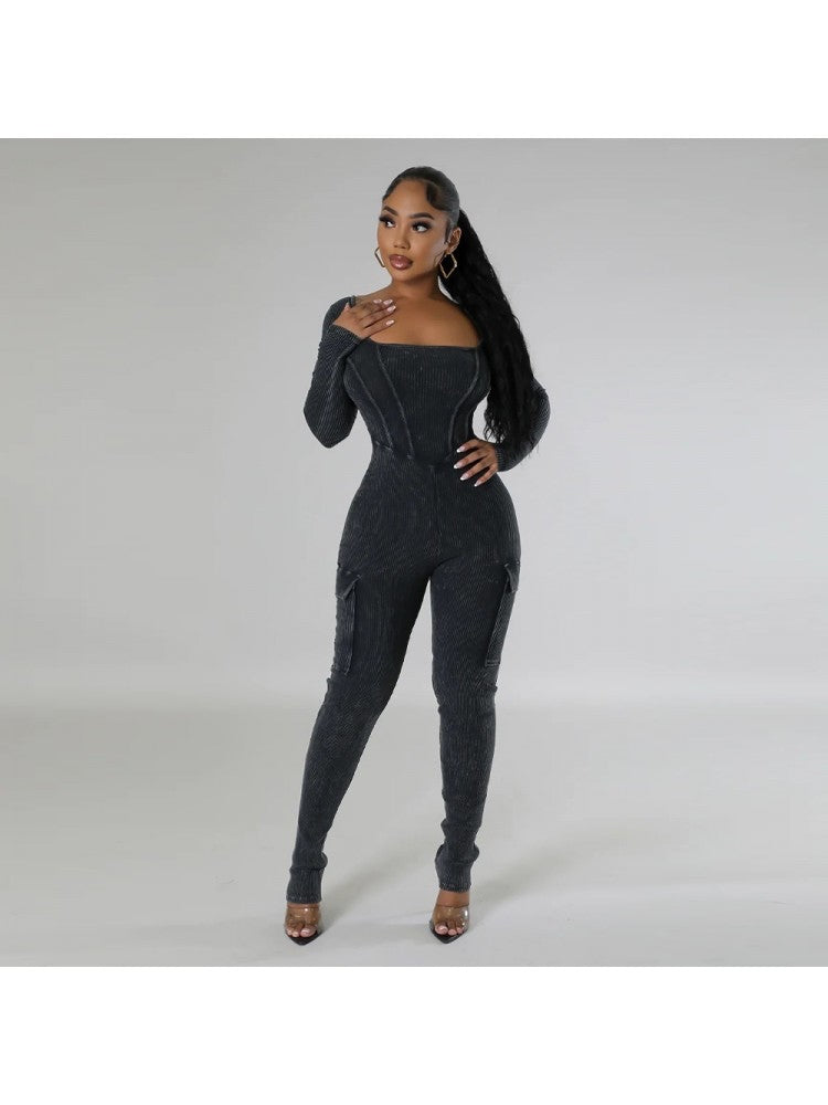 Solid Color High Rise Jumpsuit