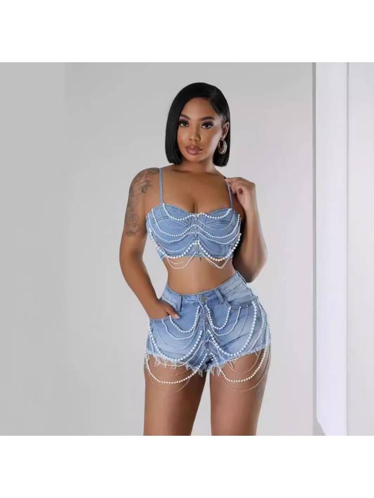 Denim Chain Short Set