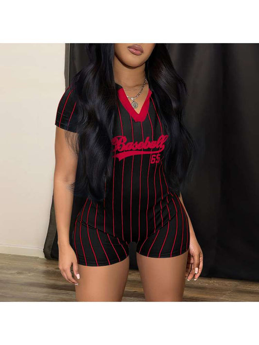 Baseball V Neck Romper