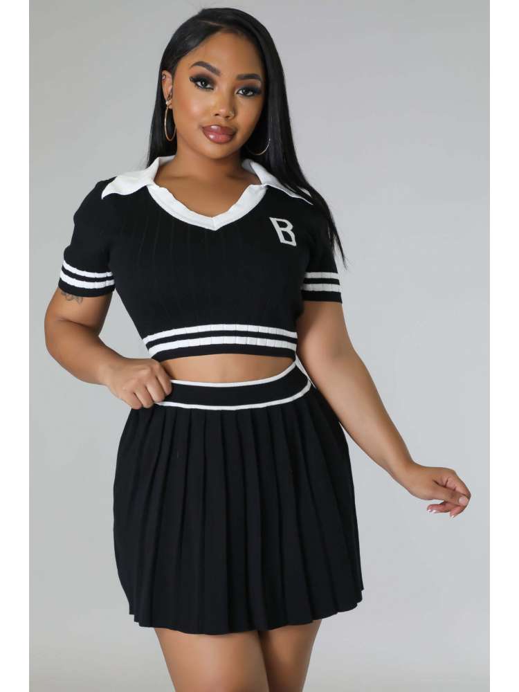 Colorblock Pleated Skirt Set