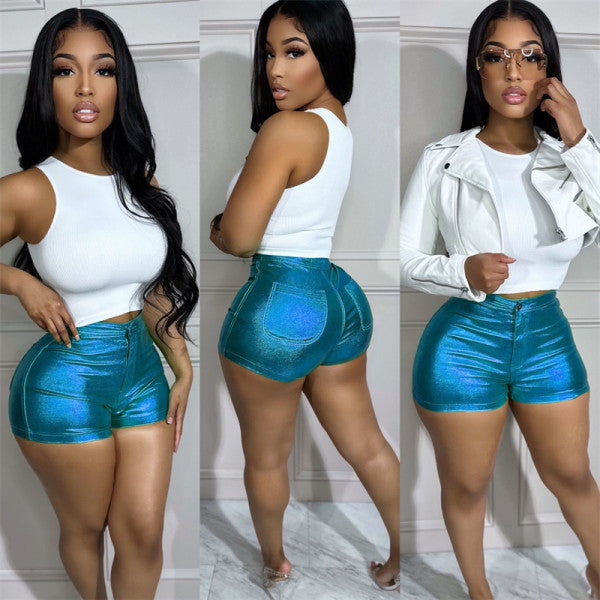 Metallic Leather Shorts