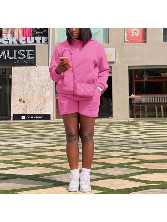 Pink Hoodie Short Set