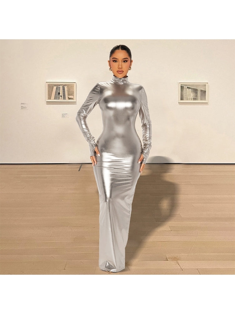 Metallic Turtleneck Dress