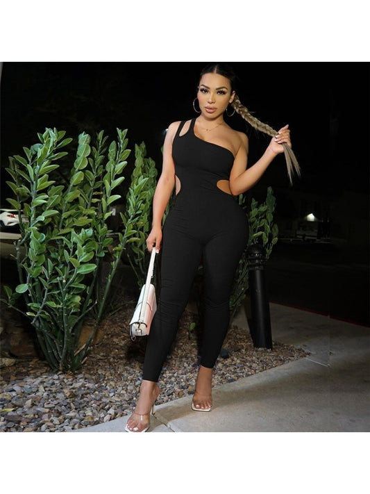 Solid One Shoulder Jumpsuit