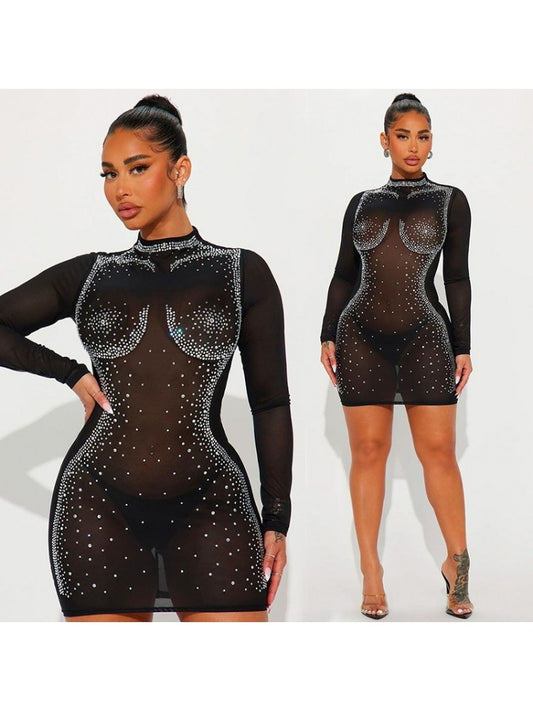 See Through Rhinestone Dress