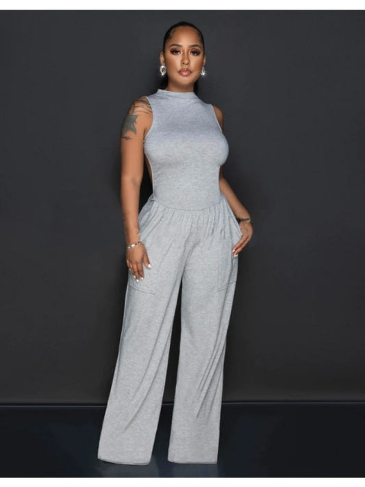 Grey Backless Jumpsuit