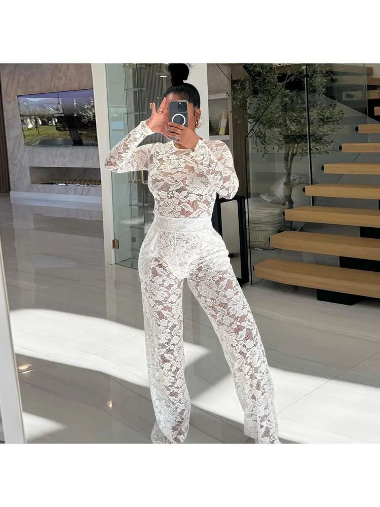 Lace Bodysuit Pants Set