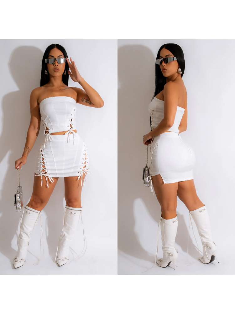 Lace Up Skirt Set