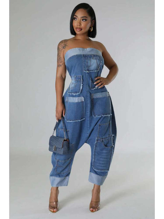 Denim Cargo Jumpsuit