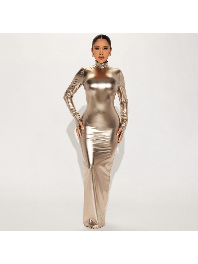 Metallic Turtleneck Dress