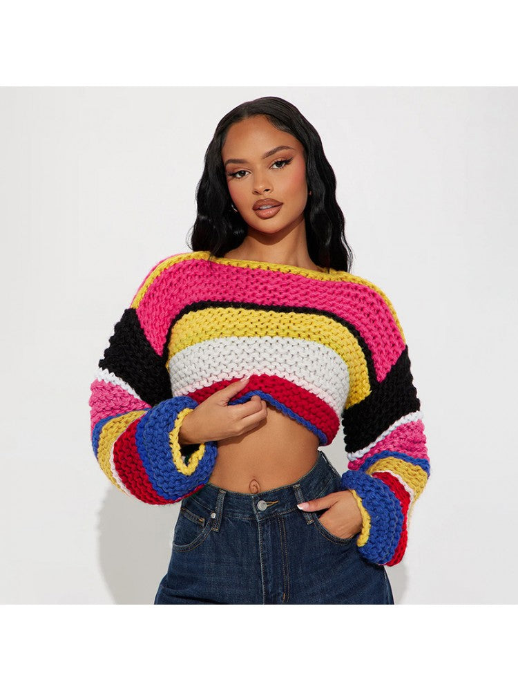 Colorblock Stripe Crop Sweater