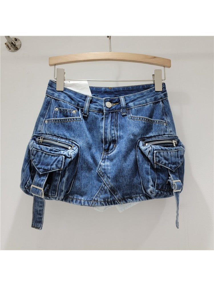 Gradient Denim Cargo Skirt