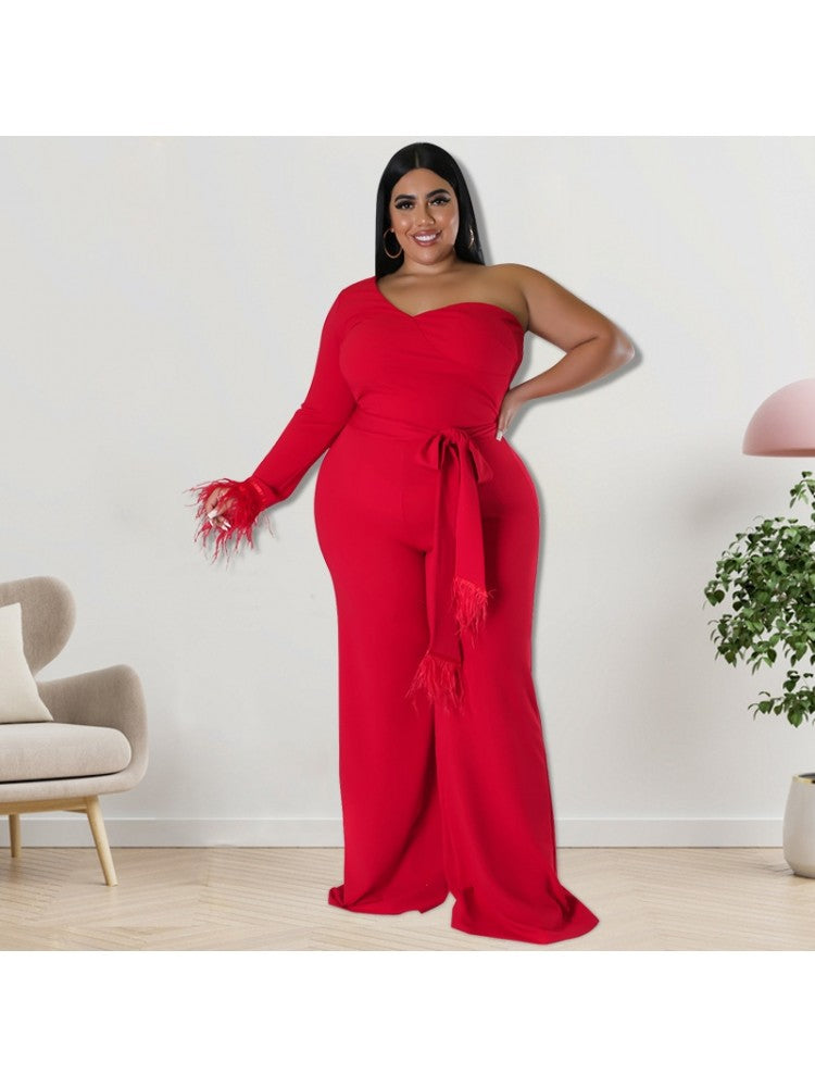 Plus Size One Shoulder Jumpsuit