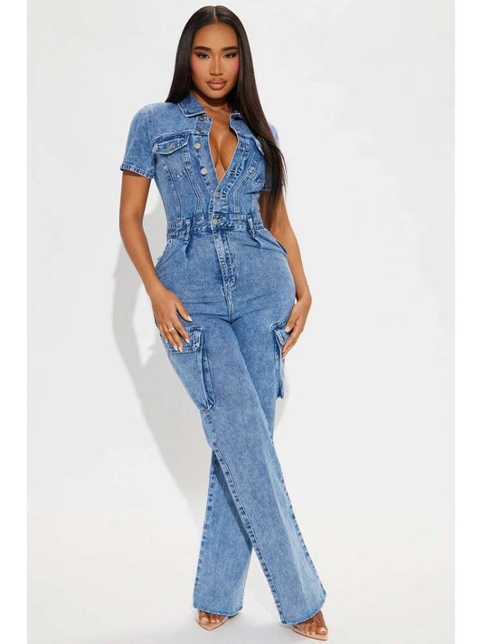 Denim Multi Pocket Jumpsuit