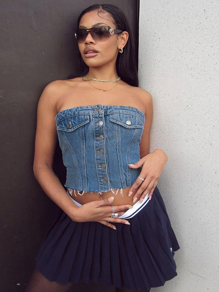 Denim Strapless Top