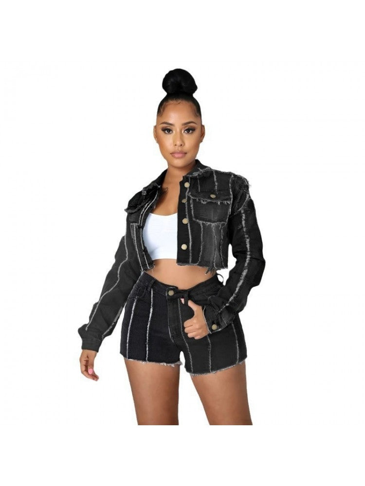 Denim Crop Jacket Set