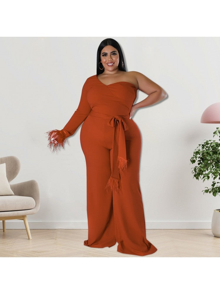 Plus Size One Shoulder Jumpsuit