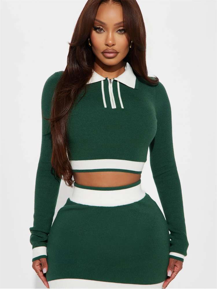 Knitting Crop Skirt Set