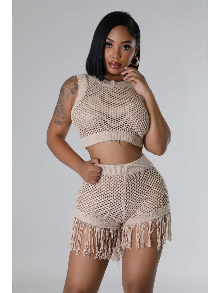 Knitted Crop Short Set