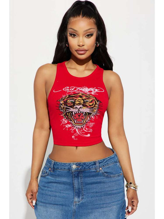 Red Tiger Print Crop Tank