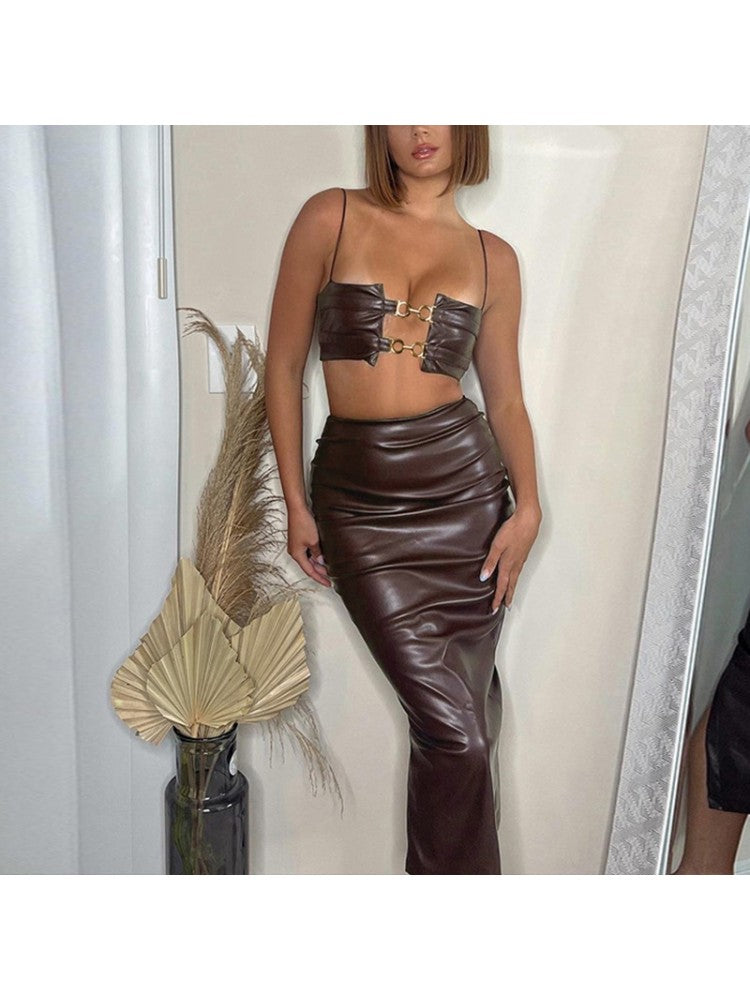 Brown Strapless Skirt Set