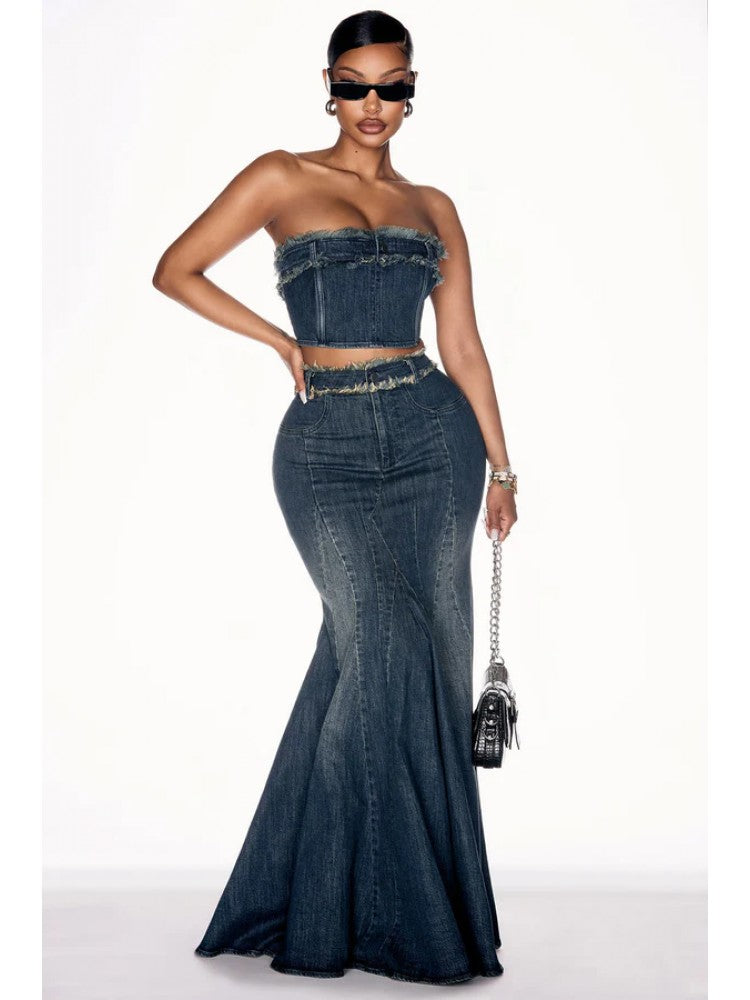 Denim Tube Skirt Set