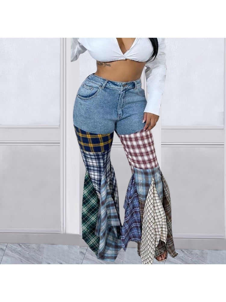 Plaid Patchwork Jeans