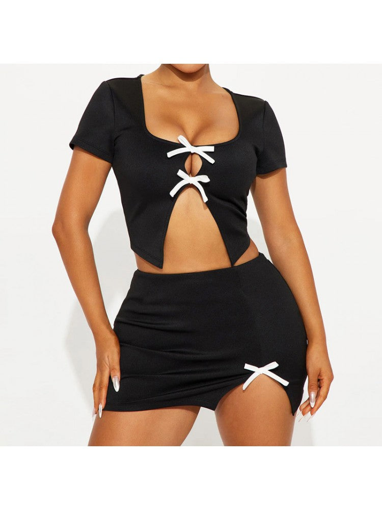 Bow Crop Skirt Set