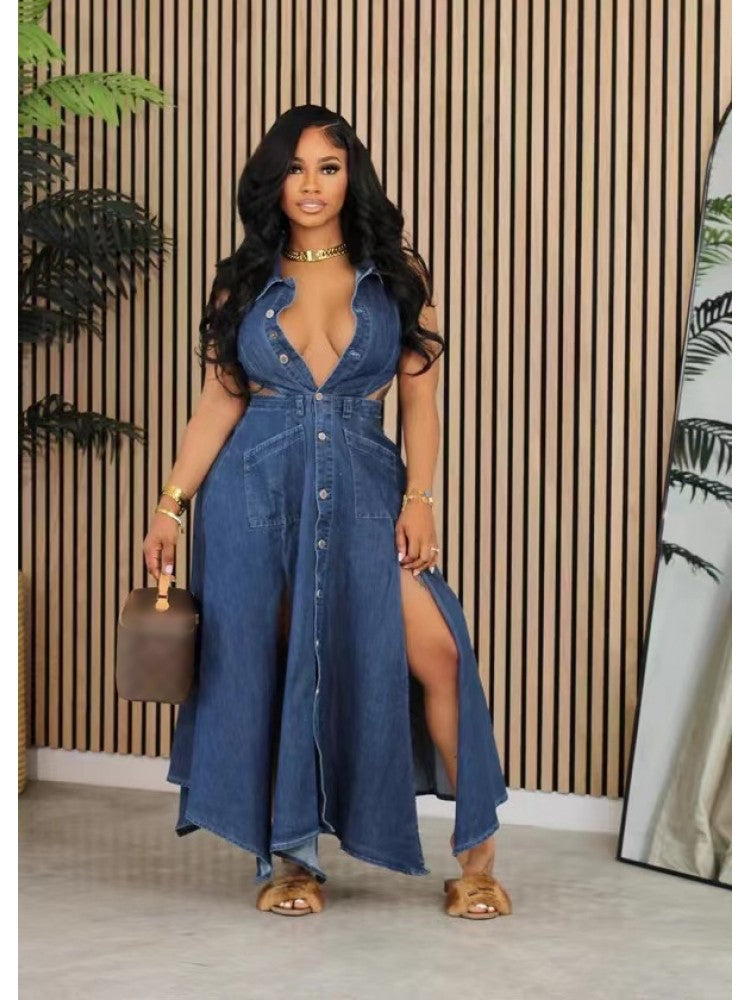 Denim Slim Maxi Dress