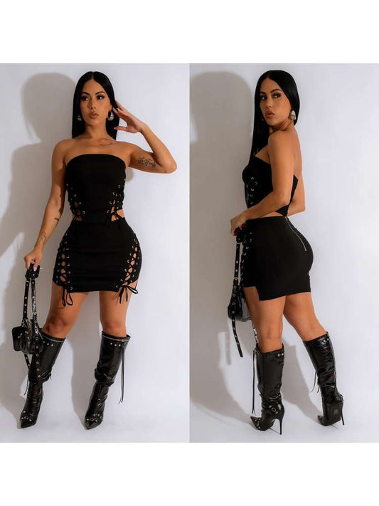 Lace Up Skirt Set