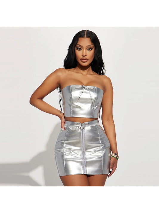 Silver Elastic Skirt Set