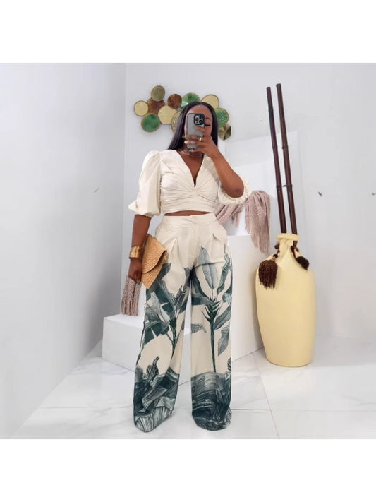 Leaves Crop Pants Set