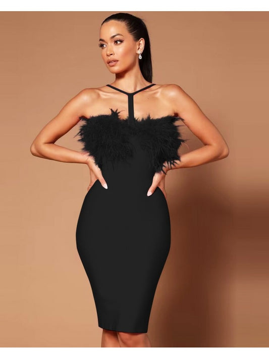 Feather Halter Mini Dress