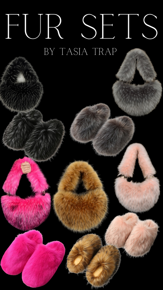 Fur Slippers & Small Purse Set