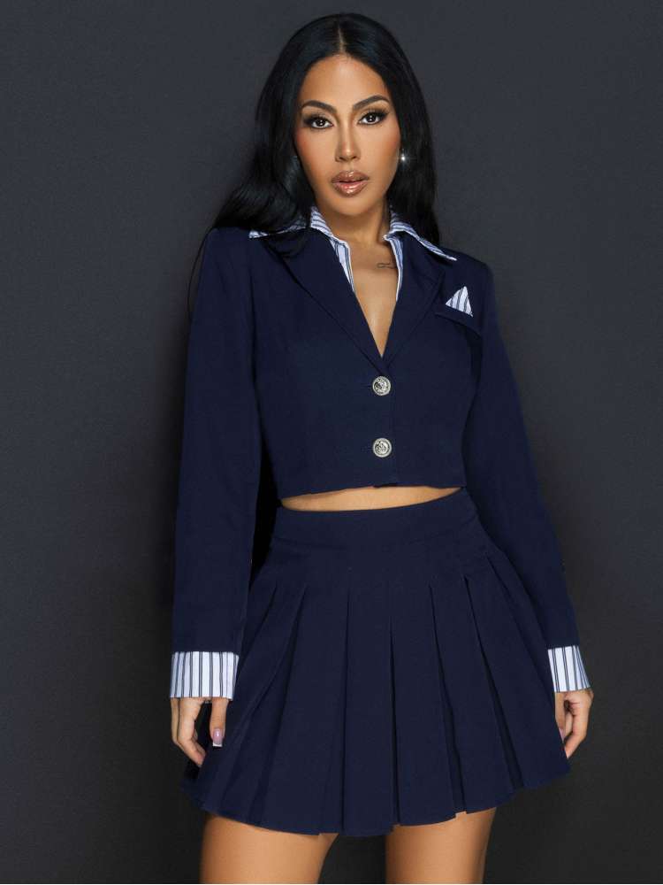 Preppy Crop Skirt Set