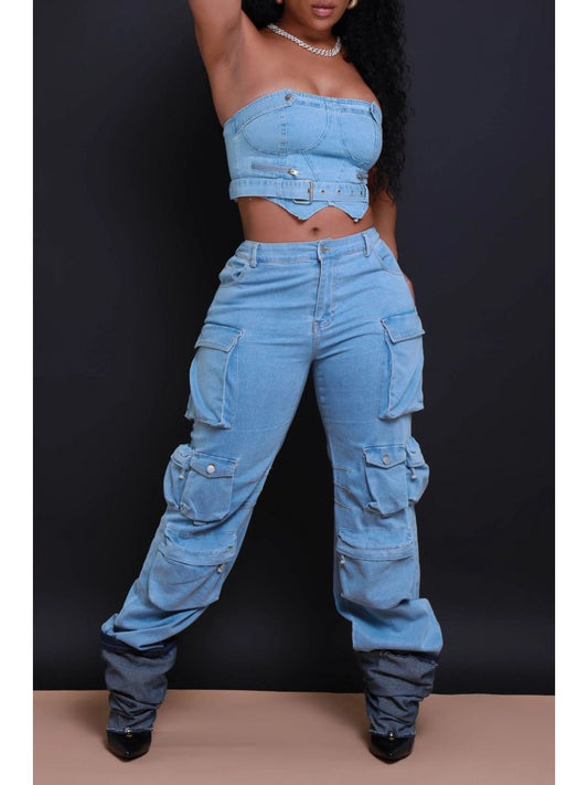 Denim Zipper Pocket Pants