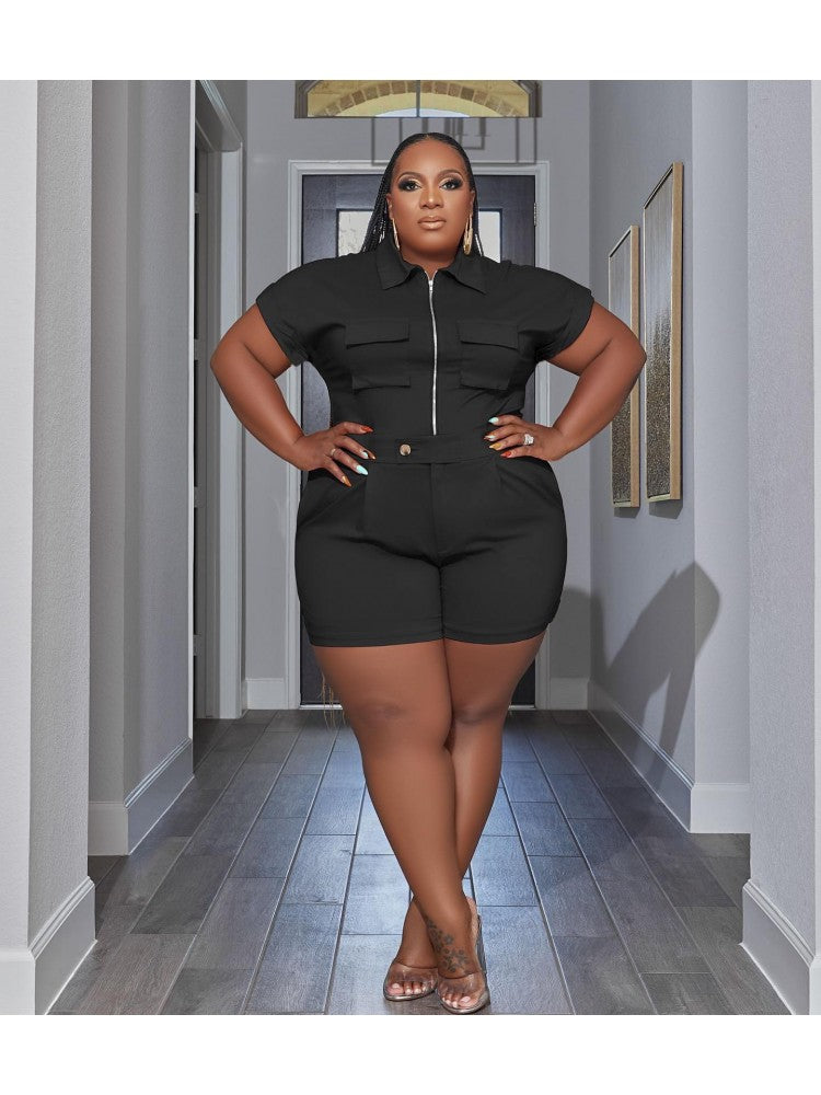 Plus Size Cargo Romper