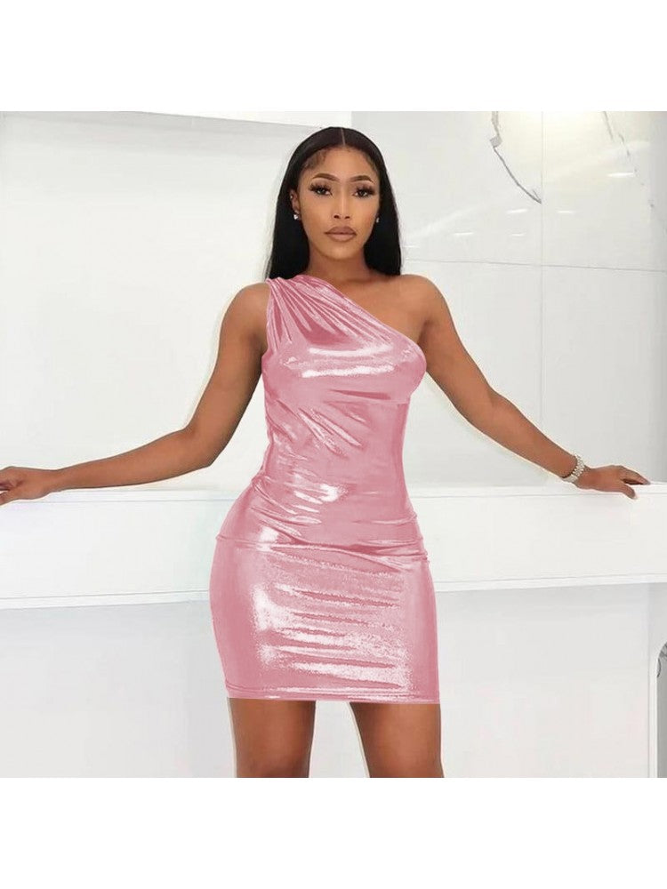 One Shoulder Metallic Dress