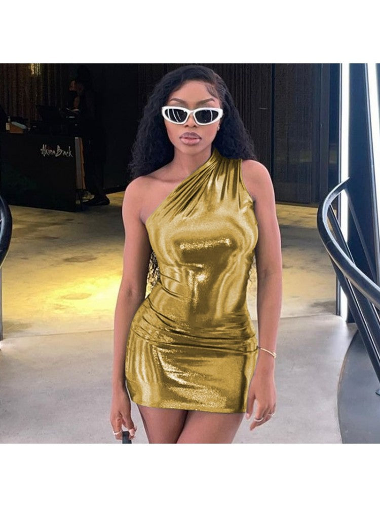 One Shoulder Metallic Dress