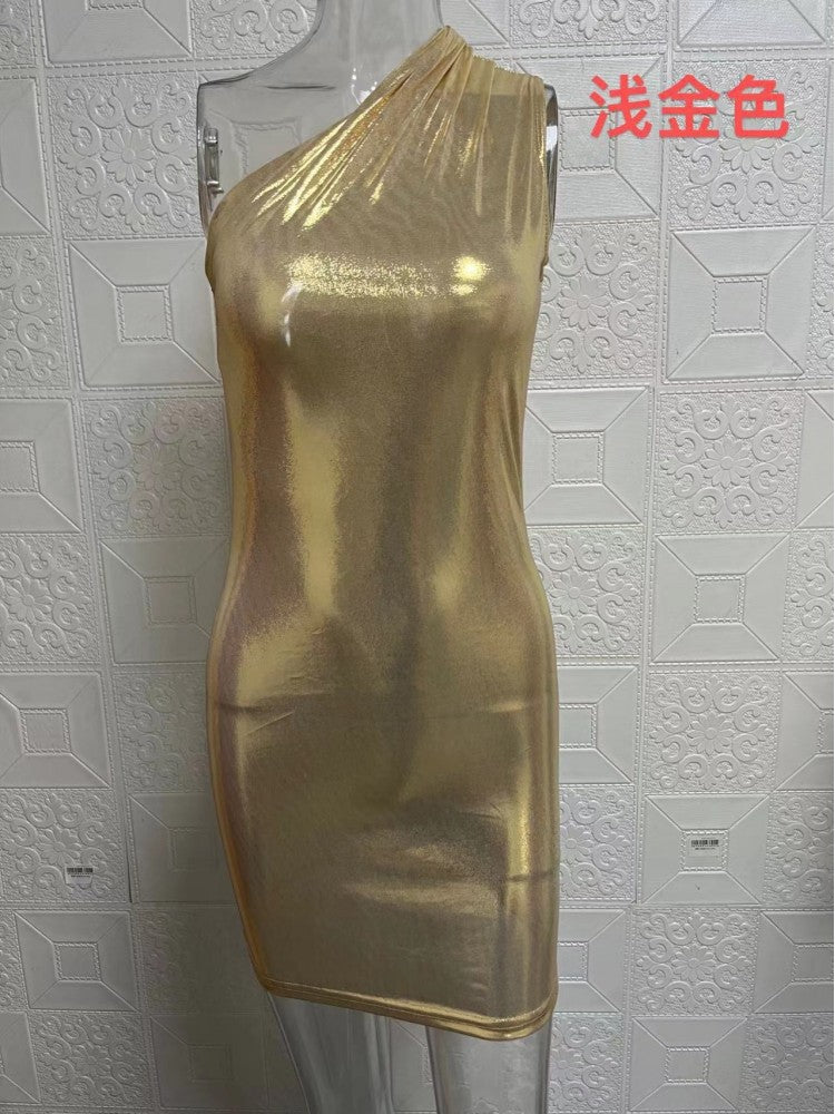 One Shoulder Metallic Dress