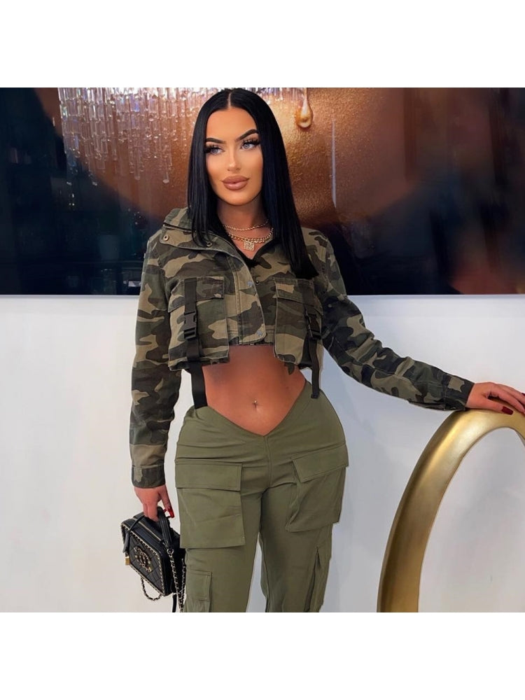 Lace Up Camo Crop Jacket