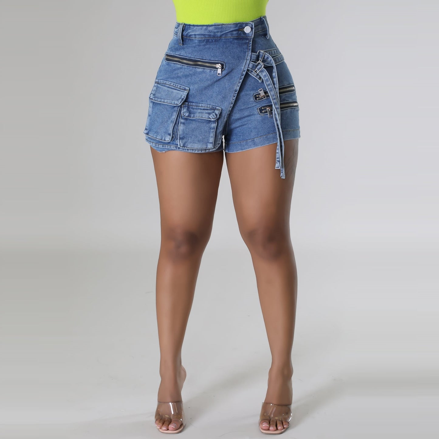 Lace Up Cargo Denim Shorts